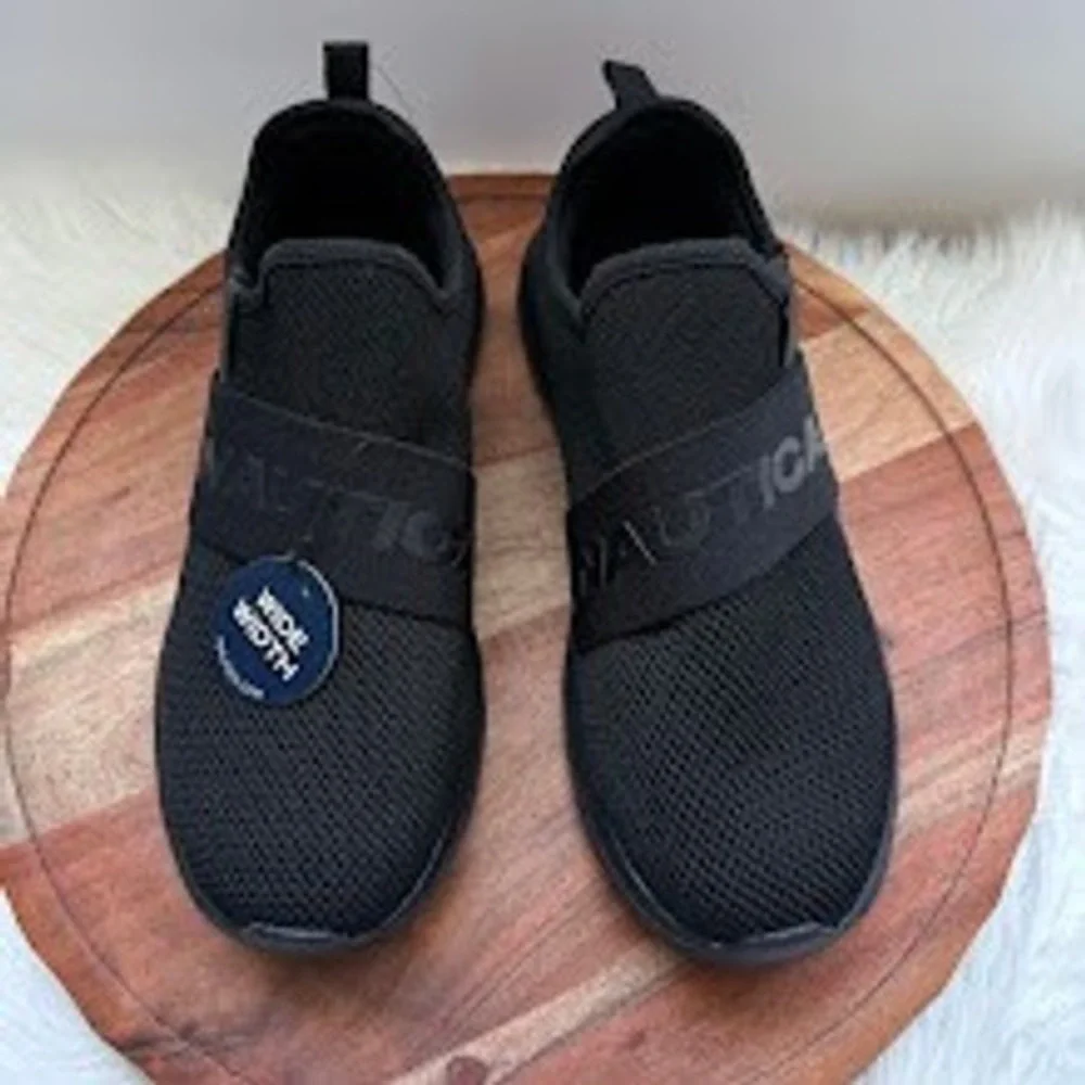 Nautica Tobin Slip On Sneakers triple Black Wide Width Mens Shoes Size 9.5 W